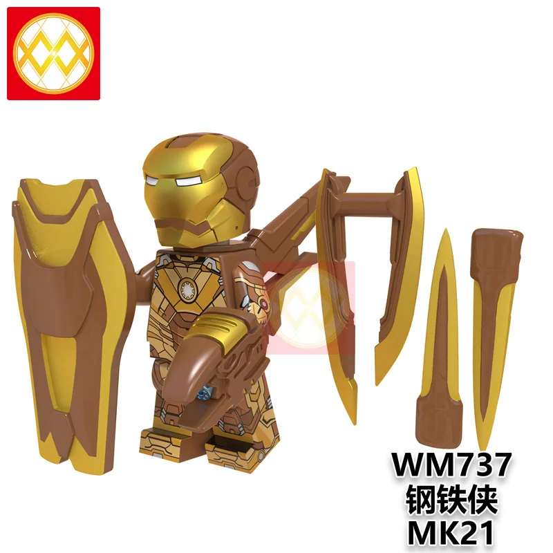 Одиночный Marvel Супер Герои ЖЕЛЕЗНЫЙ ЧЕЛОВЕК строительные блоки кирпичи Mark 6 MK 22 36 37 38 40 41 42 игрушки для детей модель подарок X0246 - Цвет: WM737-Iron Man