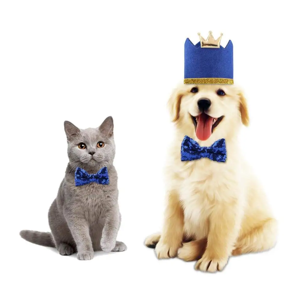 Pet корона шляпа Blingbling галстук-бабочка собака День рождения товары для маленьких средних собак кошек котенок щенок-синий