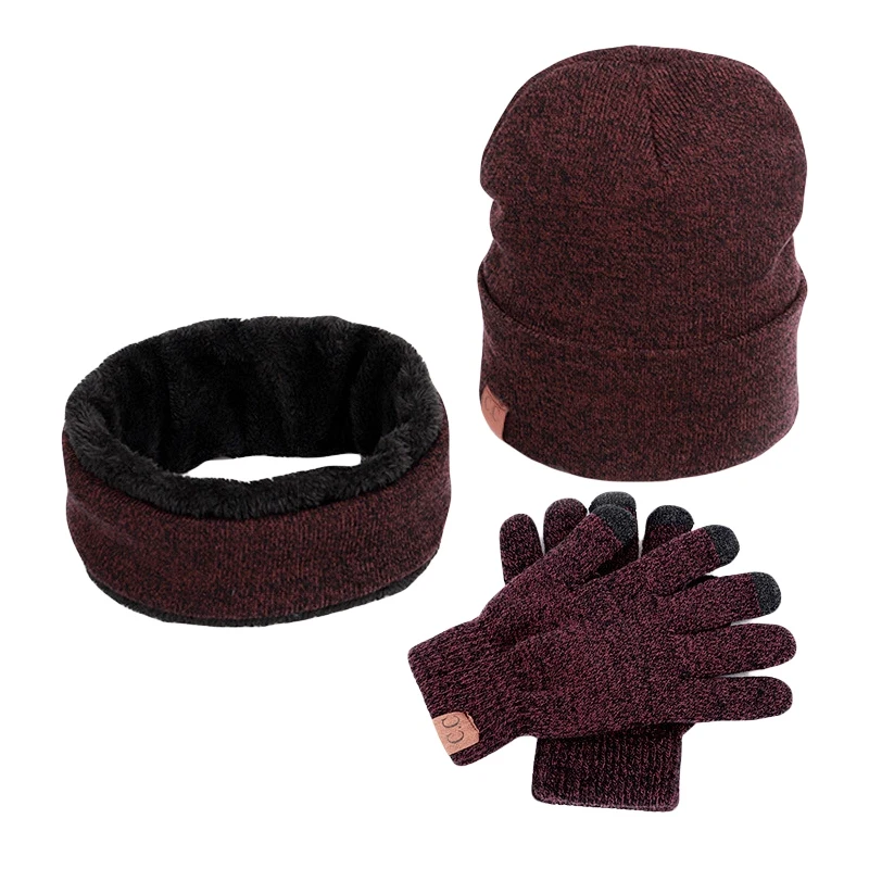 3 шт./компл. зимняя шапочка круглая объемная шапка шарф утепленной шеей, перчатки набор теплая одежда комплект одежды
