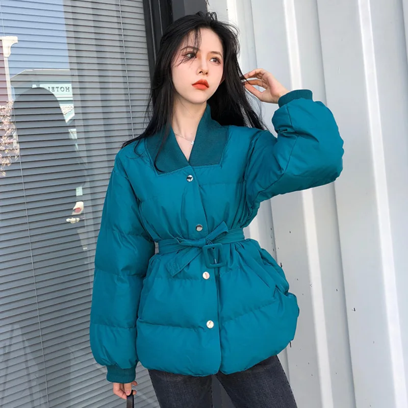 

Down Coat INS New Style Female Winter Fashion Waist Hugging Black And White with Pattern Warm Cotton Coat Mid-length Cotton-padd