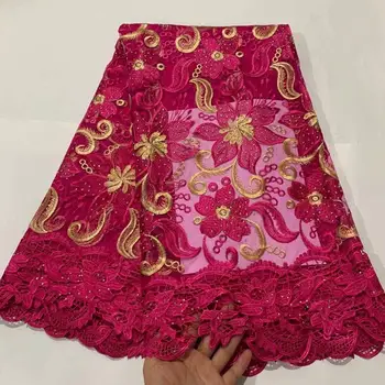 

Pretty fuchsia African party dress mesh cloth French net lace fabric for fashion dress ZQN311(5yards/lot)