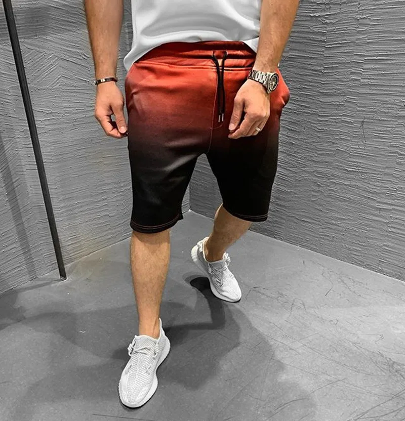 Men New gradient Shorts Loose Short Trousers Fitness Bodybuilding Jogger Mens Casual Gyms exercise Cool durable Sweatpants | Мужская