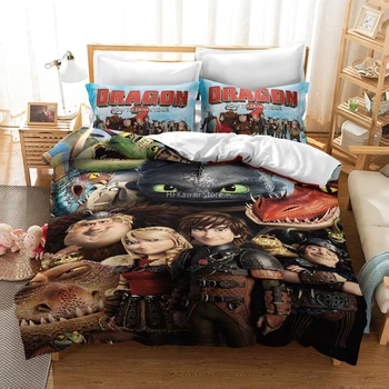 

How To Train Your Dragon Printed Bedding Set Boys/Girls Cartoon 3d Comforter Cover Set for Bedroom Decor Duvet Cover Pillowcases