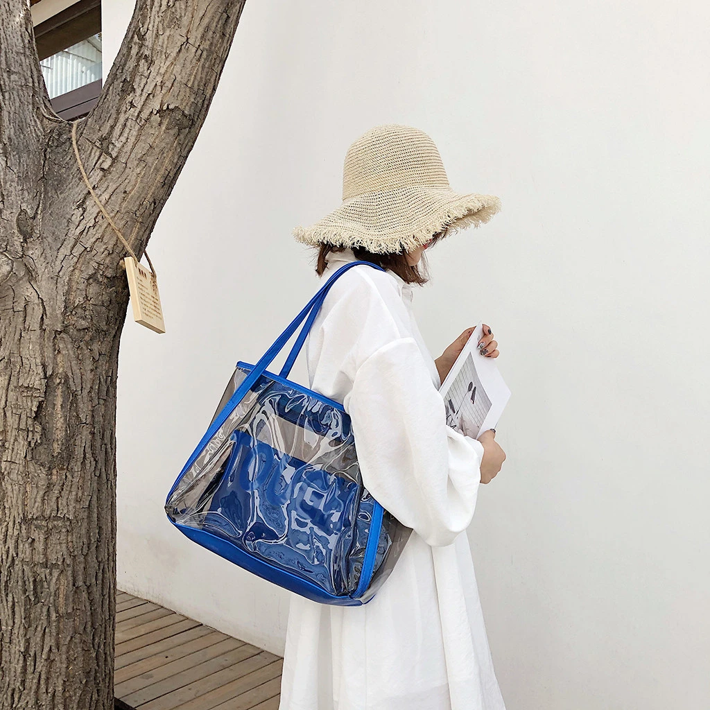 Clear Transparent PVC Shoulder Bags Women Candy Color Jelly Bags Purse Handbags Beach Travel Crossbody Shopping Totes 821