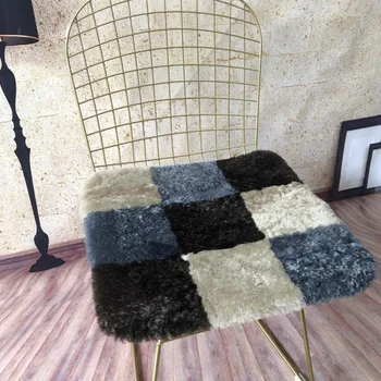 

Natural sheepskin fur plaid chair pad, thickness sheep fur pillow seat mat ,square cat or dog fur cushion