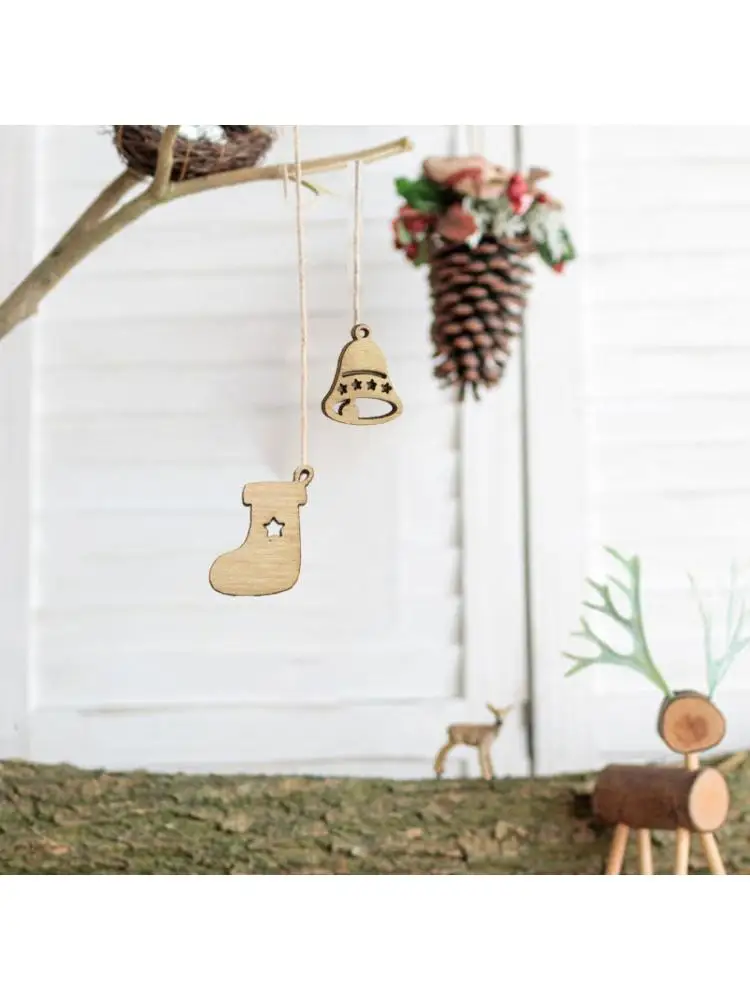 50pcs Wood Christmas Tree Ornament Wooden Hanging Pendants Xmas Home Party Decor