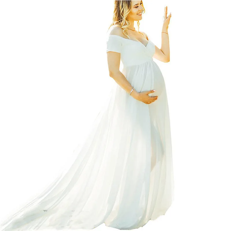 Telotuny платья для беременных для фотосессии платье для беременных Vestidos платье для беременных Vestido Embarazada без рукавов однотонное - Color: White