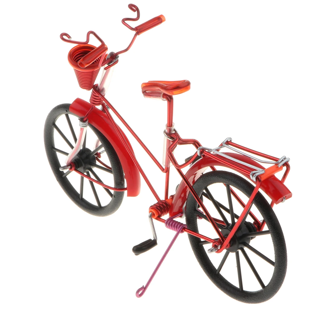 8 Colors Handmade Mini Bicycle Model with Hook-on Basket Home Decor Crafts 1:10