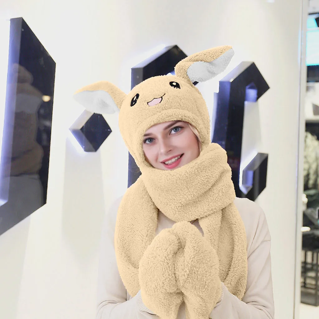 Gorros mujer invierno czapka zimowa Милая шапка 3 в 1, перчатка, шарф, можно перемещать, подушка безопасности, магнитная шапка, плюшевая, для танцев, с заячьими ушками, женская шапка