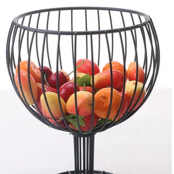 

Fruit Basket Wrought Iron Hollow Mesh Wine Glass Shape Snacks Dessert Storage Basket Tray Black Home Storage Living Decoration
