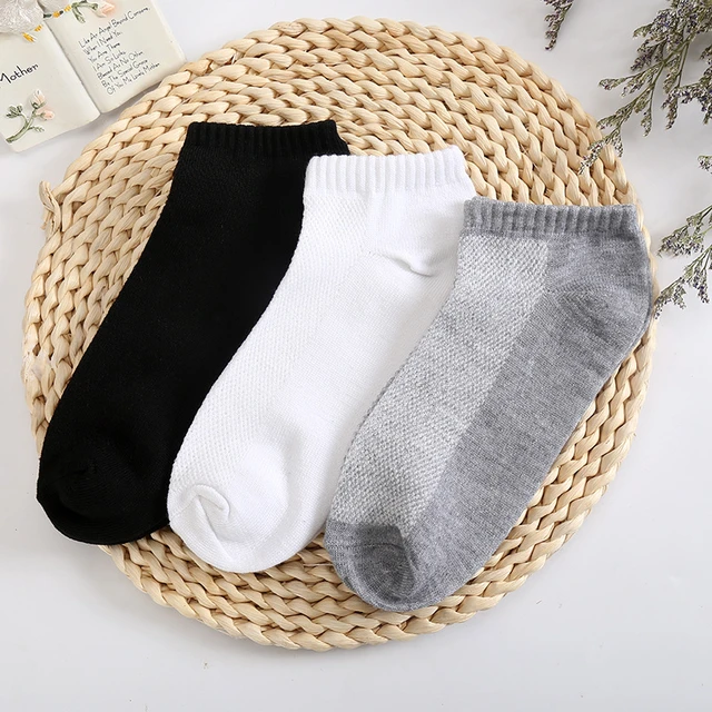 Calcetines tobilleros transpirables de algodón para mujer, medias cortas  cómodas de corte bajo, Color sólido, negro, blanco y gris, 3/4/5/6/7 pares  - AliExpress