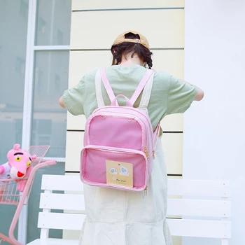 

Summer Backpack Women New Korean Pu Leather Fashion Transparent Backbag Jelly School Bag For Teenager Girl Mochilas Mujer