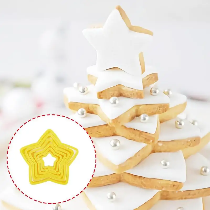 

6pcs/set Five-pointed Star Cookie Mold 3D Christmas Biscuit Tree Fondant Cake Kitchen Bakery Baking Tools