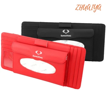 

Car Sunshade Paper Towel Bag Multi - Function Leather Car Carton Tissue Box Shade Paper Towel For Ssangyong Logo Kyron Korando