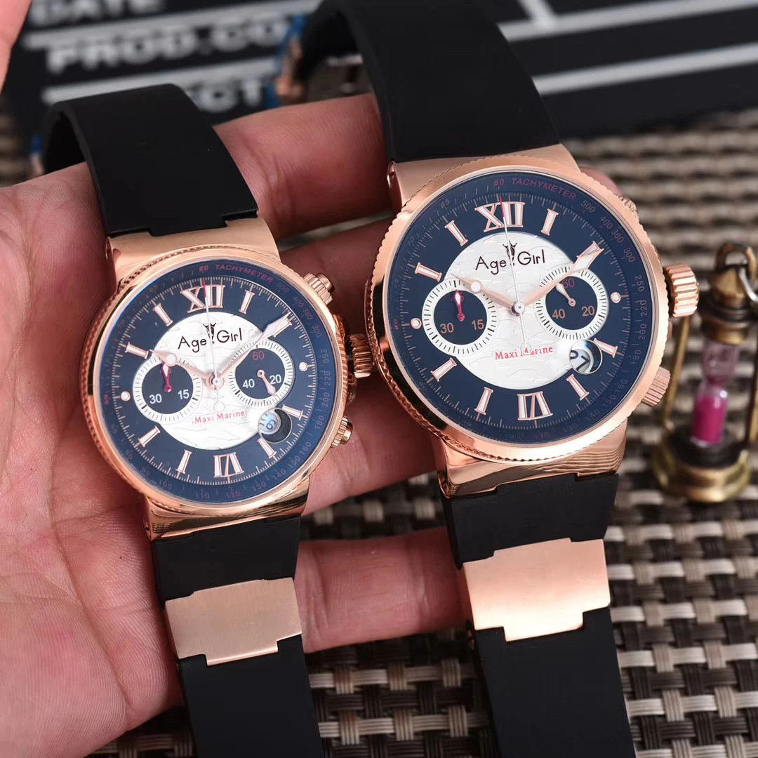 

Luxury Brand New Men Women Chronograph Rose Gold Black Blue Coffee Silver Rubber Stainless Steel Watches Luminous Sport AAA+ UN