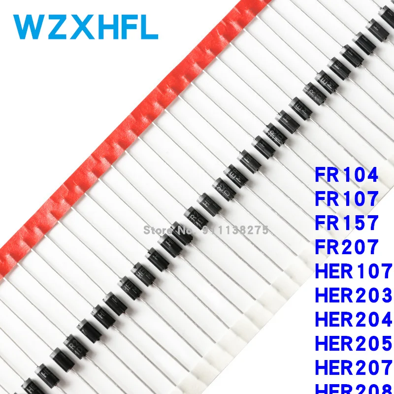 50 шт. FR104 FR107 FR157 FR207 HER107 HER203 HER204 HER205 HER207 HER208 DO-41 выпрямительный диод Шоттки |