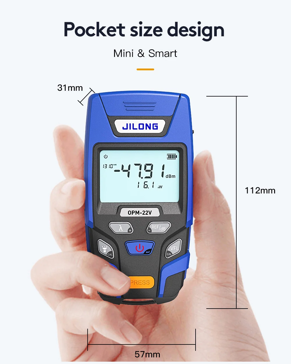 JILONG OPM-22 OPM build-in LED With 7 Wavelengths Power Meter, Fiber Optic Power Meter -70~+6dbm with 10mw VFL fiber fast connector