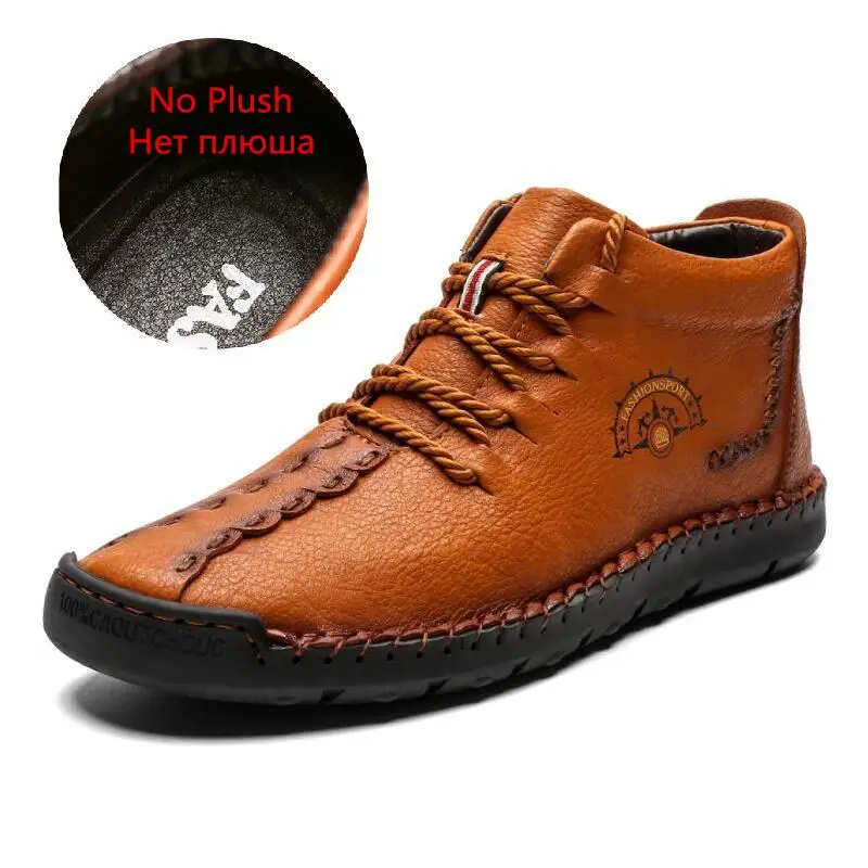 Новинка; модные мужские ботинки; высокое качество; спилок; теплые меховые зимние плюшевые кроссовки; Уличная обувь на шнуровке; зимняя обувь; большие размеры 38~ 48 - Цвет: No plush brown