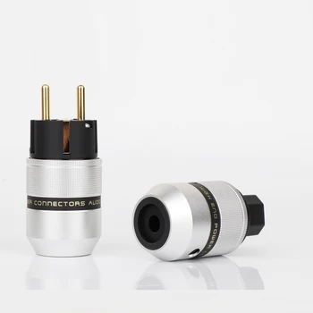 

1pair Hi End Audio Aluminum Gold Plated Schuko Power Plug Connector+IEC Female Plug