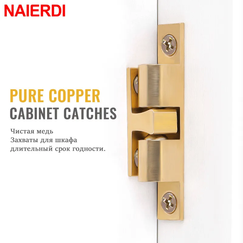 NAIERDI 2PCS Pure Copper Cabinet Catches Adjustable Double Ball Cabinet Closet Latch Clip Door Catches Furniture Fittings