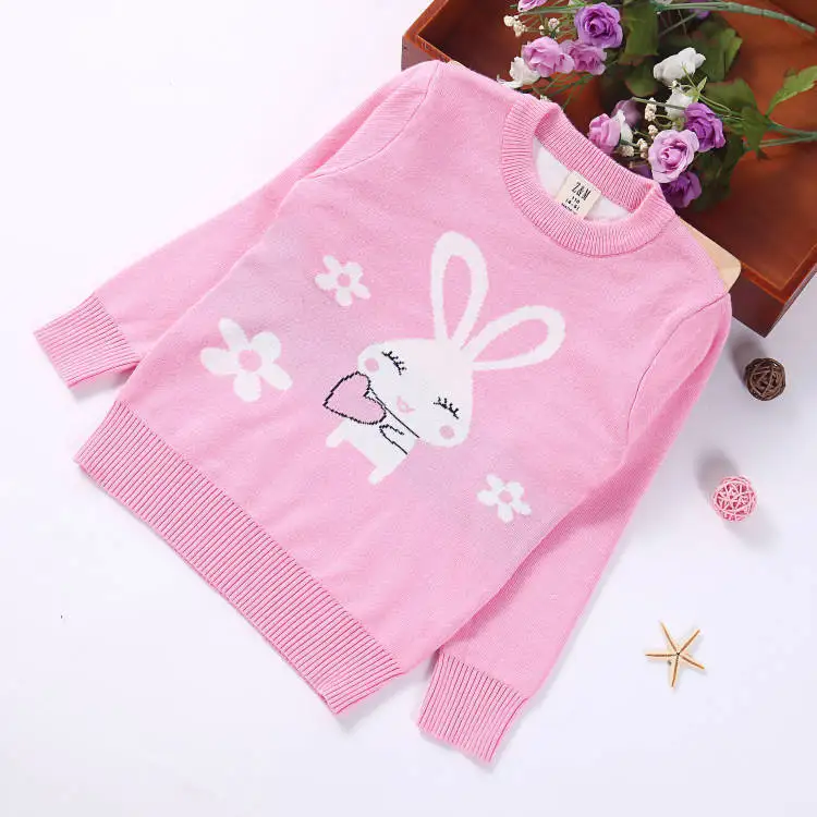 

2019 Autumn And Winter New Style Childrenswear Double Layer Cartoon Rabbit Crew Neck Sweater Children Mercerized Cotton Pullover