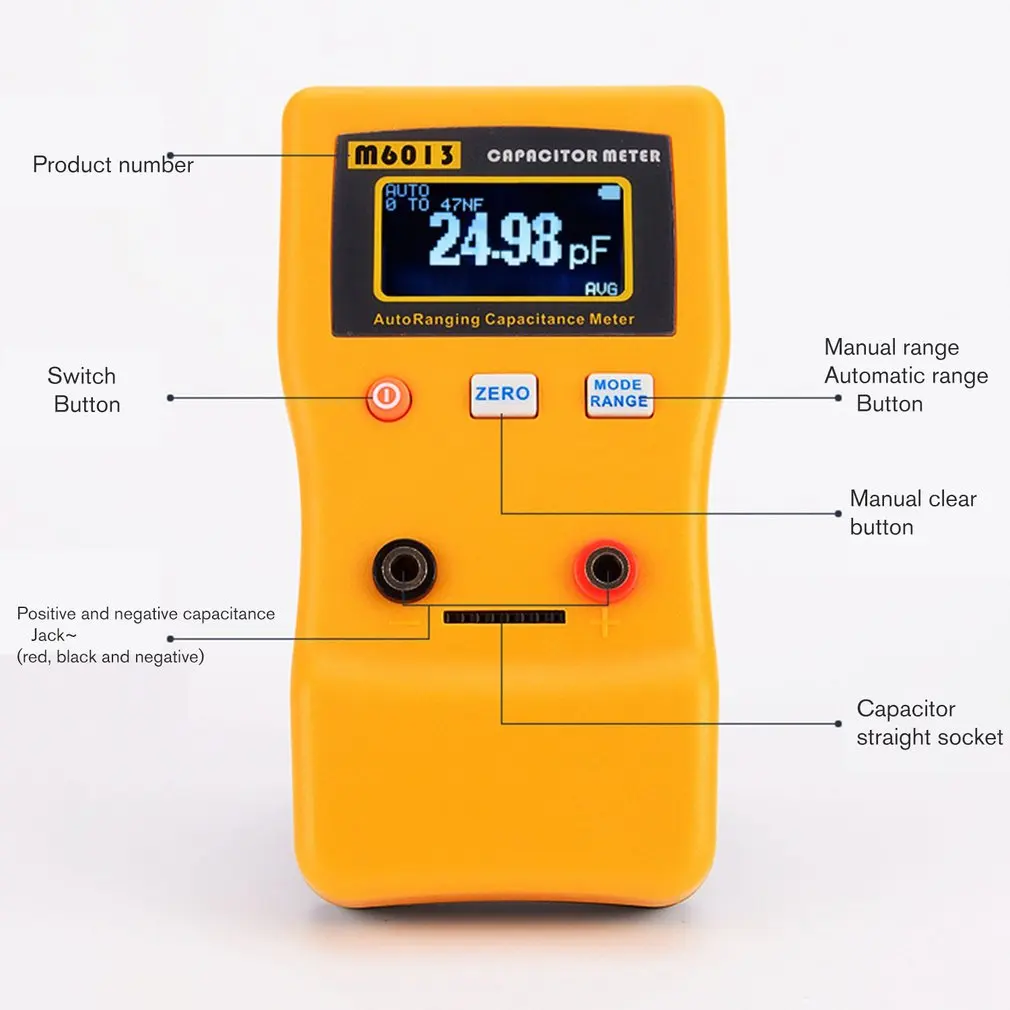 M6013 ЖК-конденсатор Ручной Автоматический цифровой измеритель емкости Измеритель сопротивления конденсатор тестер