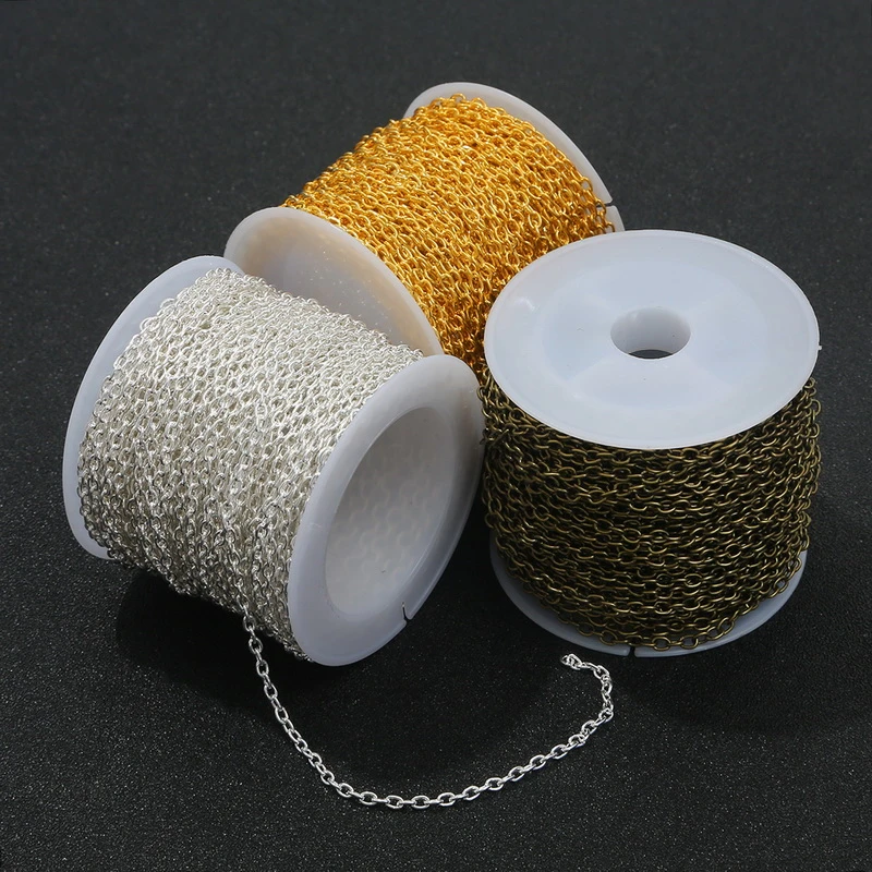 5m/lot 4/3 Mm Gold Bronze Link Necklace Metal Chain Bulk Brass For