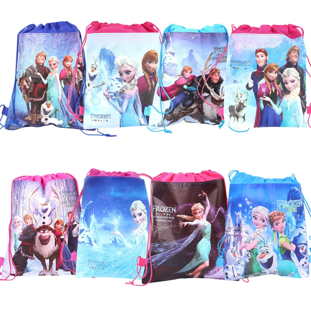 8/16/24/50PCS Disney Frozen 2 Anna Elsa Birthday Party Gifts Non-woven Drawstring Bags Kids Boy Favor Swimming School Backpacks