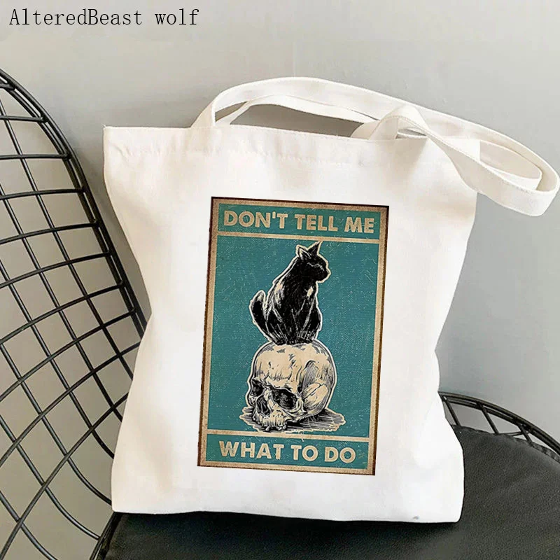 Women Shopper bag Black Cat Red Wine Because Murder Is Wrong Bag Harajuku Shopping Canvas girl handbag Tote Shoulder Lady Bag
