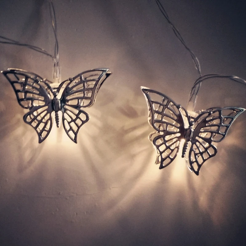 10Leds Metal Decorative Butterfly Shape Fairy Mood Night Light For Home Indoor Bedroom Babyroom Child Wedding Warm White