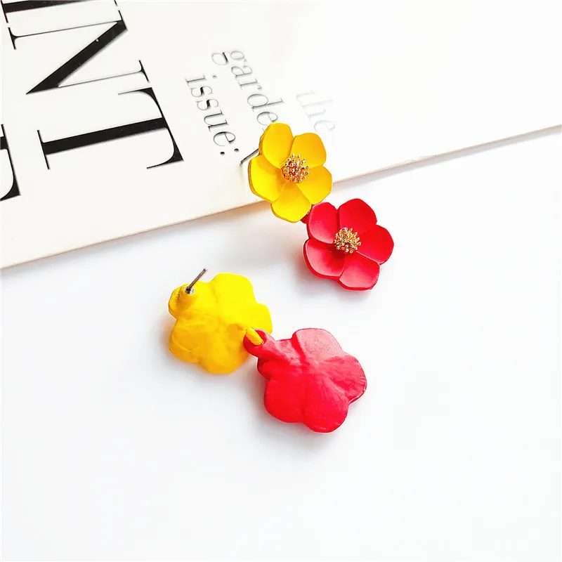 nuevo disemino de joyeria de moda elegante doble flor de color mixto pendientes para mujer chica playa fiesta pendiente para