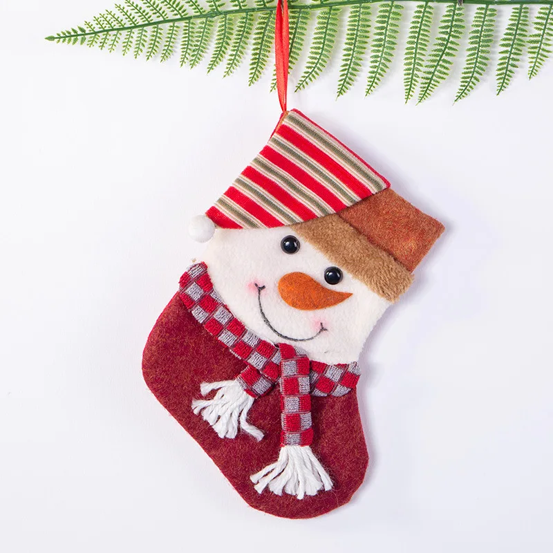 Christmas Xmas Tree Hanging Party Tree Decor Santa Sock Gift Candy Bags Lovely Gift Bag For Children Fireplace Tree - Цвет: snowman 2pairs