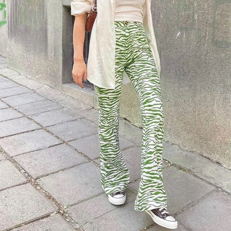 Cyber Y2k green zebra stripe print High 