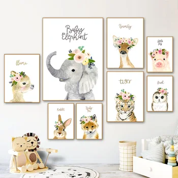 

5D DIY Diamond Embroidery Elephant Rabbit Llama Bear Fox Flower Crown Nordic Full Drill Diamond Painting For Kids Room Decor
