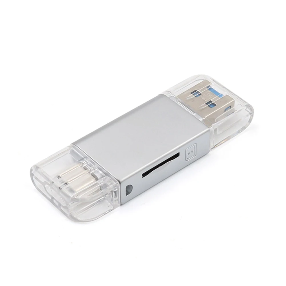 Тип C USB 3,0 кард-ридер SD/Micro/SD TF CF компактный адаптер для флэш-карт адаптер для ноутбука OTG Тип C устройство для чтения карт памяти USB 3,0 карта - Цвет: Bright Silver