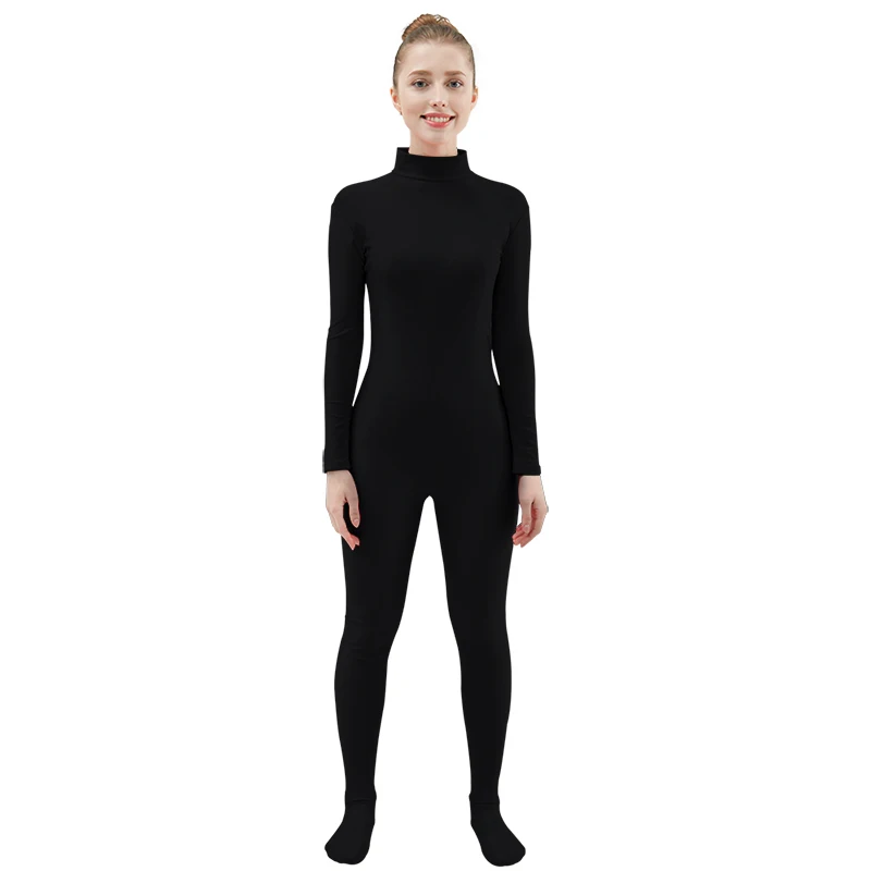 Black Ensnovo, Женский костюм из лайкры, нейлона, белого цвета, длинный рукав, водолазка, костюм на заказ, облегающие колготки, Одежда для танцев, костюмы из спандекса - Цвет: Black