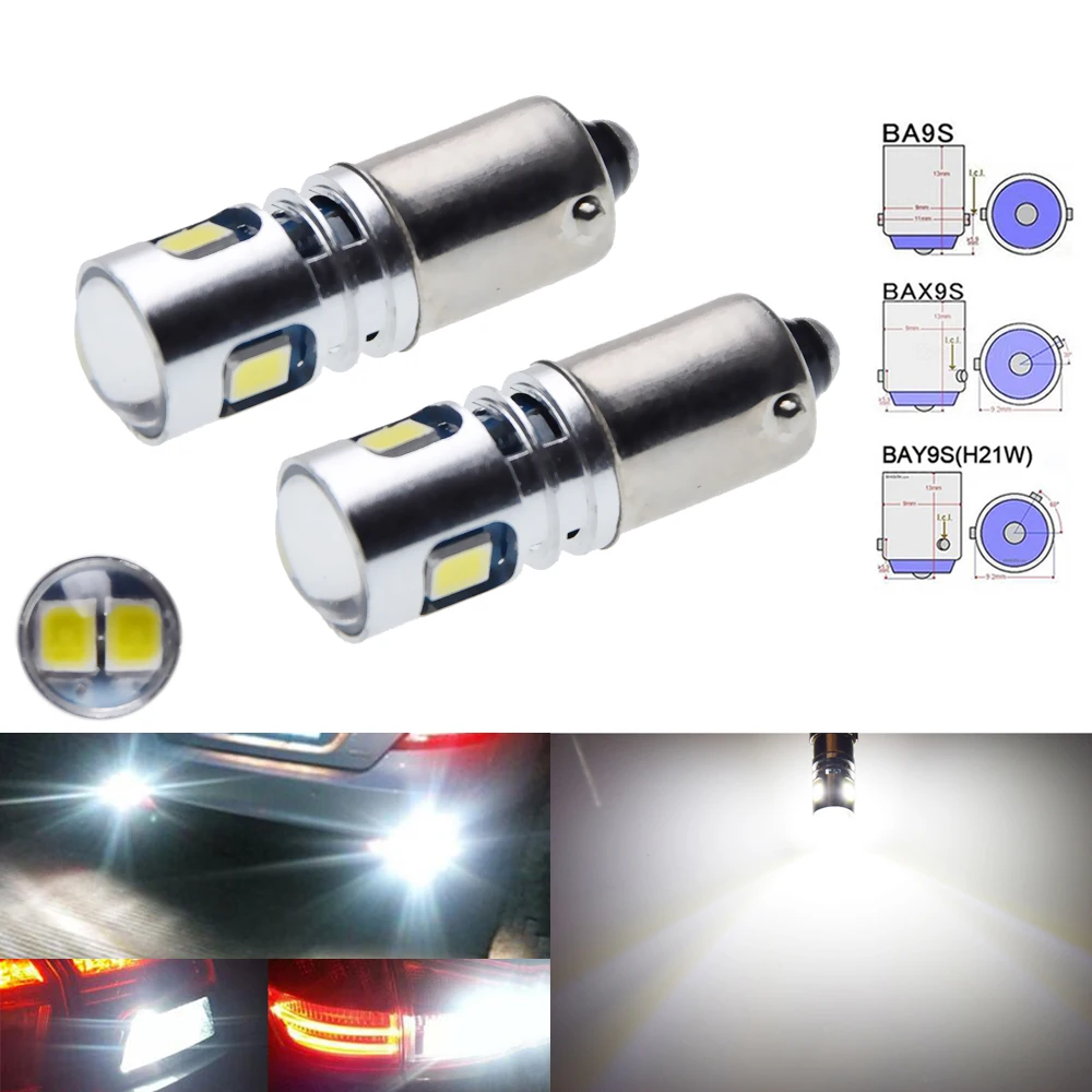 Белый светодиодный светильник BA9S T4W BAX9S H6W BAY9S H21W объектив проектора 5 SMD лампочек