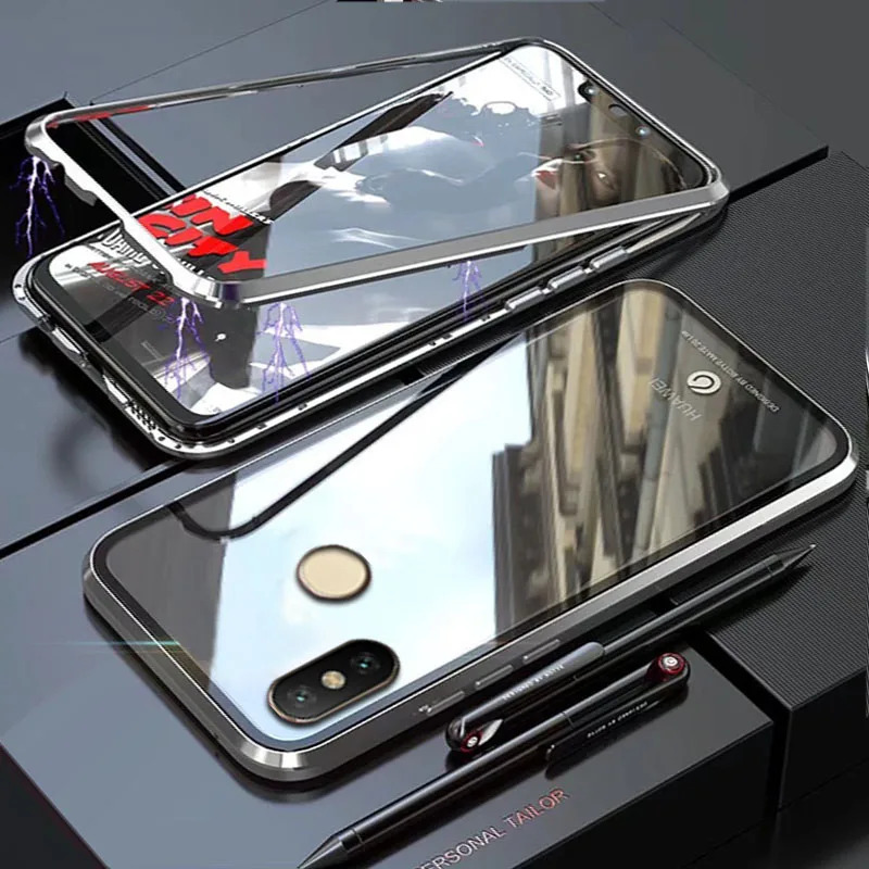 Silver Чехол YonLinTan Coque для Xiaomi Redmi Note 5 Pro 5pro Note5 Металлическая магнитная рамка из закаленного стекла жесткий чехол для телефона - Цвет: Silver