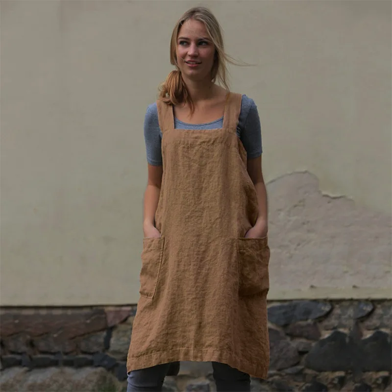 Garden kitchen cooking apron Brief Nordic wind Pleated skirt linen apron Coffee shops and flower shops work aprons for woman