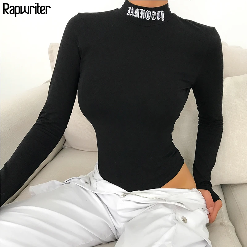 Rapwriter Sexy Backless Letter Embroidery Turtleneck Black Bodysuits Women 2020 Fall Winter Long Sleeve Bodycon Fitness Bodysuit Rapwriter Sexy Backless Letter Embroidery Turtleneck Black Bodysuits Women 2020 Fall Winter Long Sleeve Bodycon Fitness Bodysuit