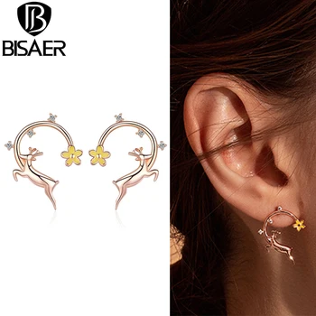 

BISAER 925 Sterling Silver Christmas Elk Deer Stud Earrings for Women Sika Deer Fashion Earrings Jewelry Brincos Bijoux EFE014