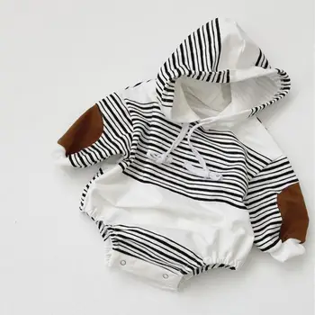 

Newborn Baby Boys Girls Clothes Striped Hooded Long Sleeve Bodysuit Jumpsuit Outfit Patch Kids Sweatshirt