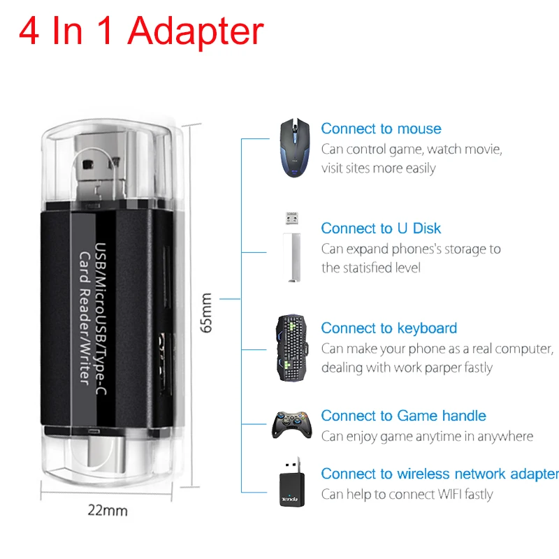 4 в 1 OTG Micro USB адаптер тип-c для TF карт памяти мини Micro SD дата-ридер для компьютера Android телефон OTG ридер
