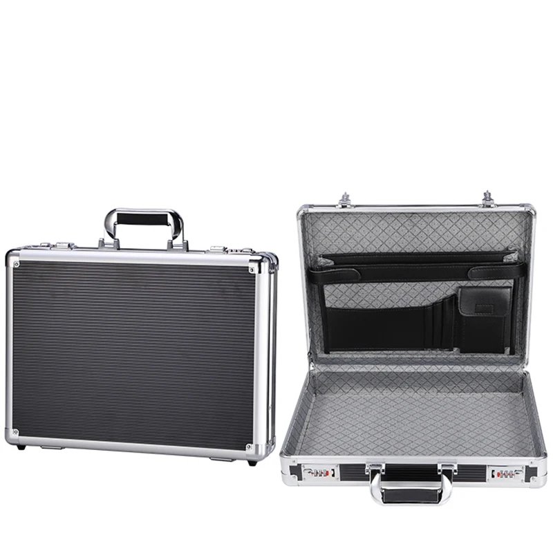 portable Aluminum Tool case Outdoor suitcase toolbox password File box Impact resistant safety case equipment case 45x33x11cm - Цвет: Серебристый