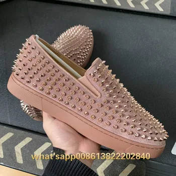 

Low Cut sneaker Leisure shoe slip On Bean paste Suede leather Rivet Whole Red bottom For Men Loafers Shoes casual Flat