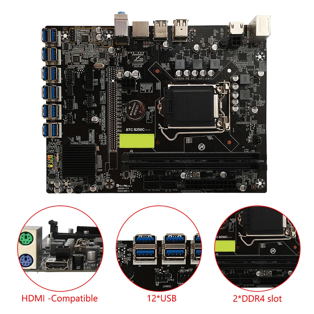 B250C BTC Motherboard  BTC CPU Miner Motherboard DDR4 12 PCI-E Graphics Card Support LGA 1151(in stock)