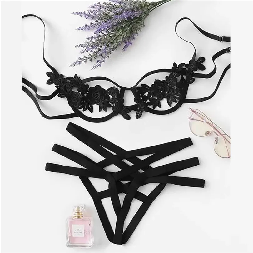 Bra+Briefs Set Black Sexy Erotic Lingerie For Women Underwire Bra Set Lingerie Underwear Soutien Gorge Sexy Erotique 30NOV126