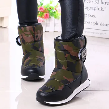

Leather mid-calf Children winter snow boots kids Boy shoes for girls boys Camouflage with fur plush warm Children's girl shoe