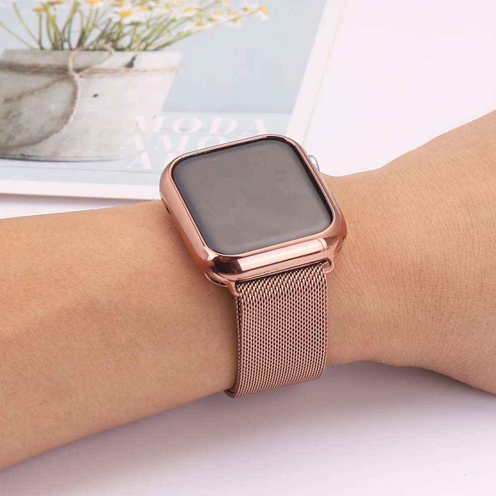 Для Apple Watch чехол+ ремешок iwatch 5 ремешок 42 мм 38 мм Миланский ремешок из нержавеющей стали браслет часы Apple watch 4 3 21