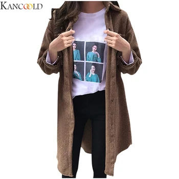 

KANCOOLD Corduroy Women Casual Cardigan Loose Slim Hooded Long Sleeve Solid Sweater Long Coat New Fashion High Quality New
